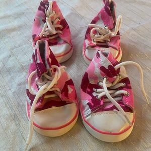 Never used!! Pink camo dog shoes